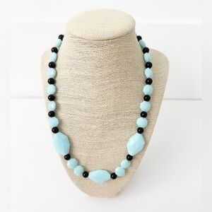 NWT Genuine Blue Agate & Black Onyx Necklace Beaded